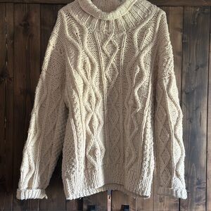 Elegant Cream Cable Knit Turtleneck Sweater